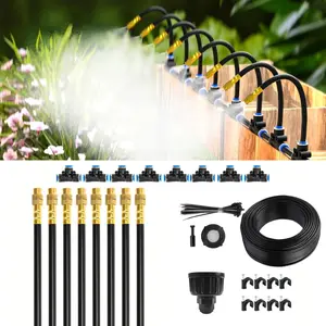 10m 1/4 Inch Irrigation System with 10 360-Degree Adjustable Bendable Copper Nozzles Garden Irrigation Kit, Automatic Watering System door, Raised Garden Beds, Potted Plants, Greenhouses, Yard Accessories, Garden Hose Nozzles