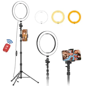 EMART 10" Adjustable LED Ring Light with 55" Extendable Tripod Stand, 3 Color Mode, Dimmable Selfie Lightfor Live Streaming, Makeup, YouTube, TikTok, Selfie Photography (Compatible with iPhone/Android), Christmas Gift Bluetooth Cellphone