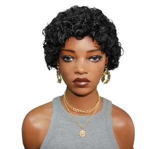 ShowRealHair Pixie Cut Wig Pixie Glueless Wigs Human Hair Short Pixie Wigs Human Hair for Black Women Natural Black Color Pixie Cut Layered Wig with Bangs Human Hair Wig Pixie Cut Lace Wig Coiffure Wigs for Black Women Pixie Cut Styling