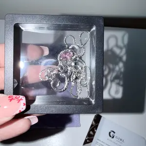 GGIRL Initial Heart Necklace for Women Pink Cubic Zirconia Pendant Letter Diamond 18K Gold Plated Fashion Jewelry Gift for Holiday Christmas Birthdays Anniversaries