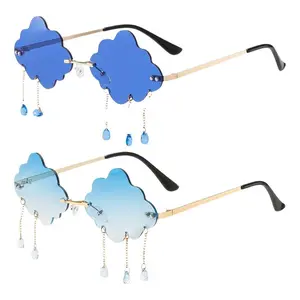 2 Pcs Cloud and Raindrop Design Metal Frameless Fashion Glasses, Perfect for Various Festival Activities, Ideal Birthday Gift