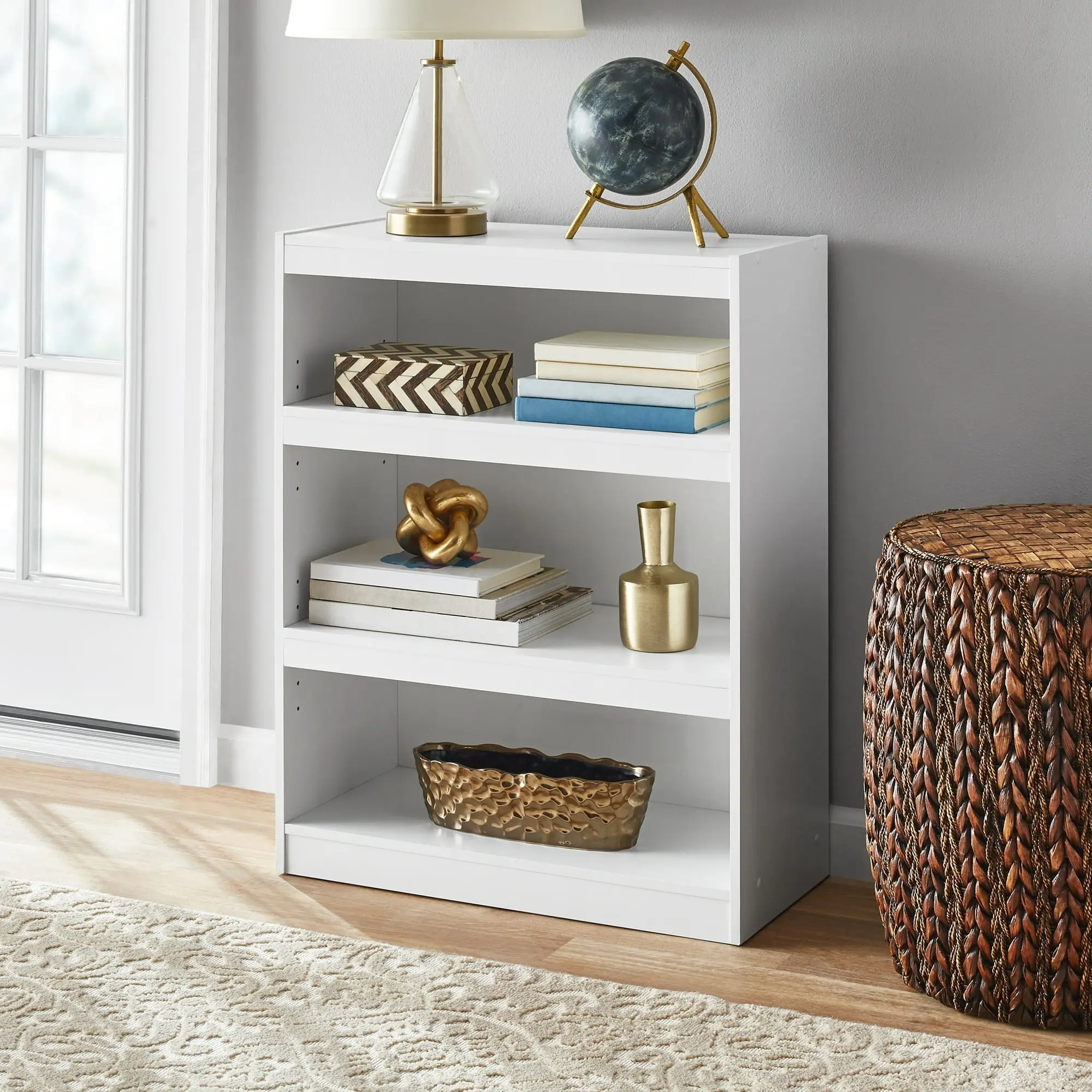 Mainstays Wooden 3-Shelf Framed Bookcase with Adjustable Shelves, Available in 3 Colors, Three-Shelf