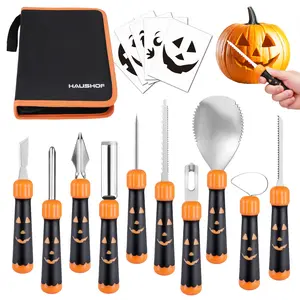 #JumpstartSale HAUSHOF 20-COUNT Halloween Pumpkin Carving Kit, 10-COUNT Professional Heavy Duty Stainless Steel Pumpkin Carving Tools with Carrying Case and 10 Pumpkin Carving Stencils for Halloween Jack-O-Lanterns