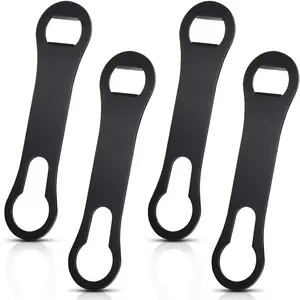 4 count Bottle Opener and Pour Spout Remover Flat Bar Key Stainless Steel Bar Speed Opener for  Bottle Double Ended  Bartenders Kitchen (Black)