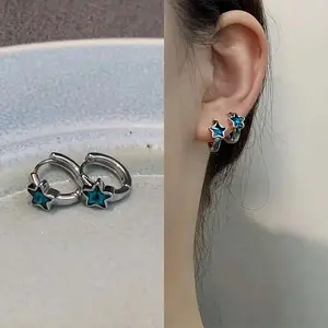 Blue Star Hoop Earrings Blue Star Hoop Earrings