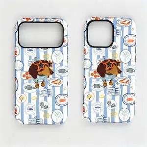 Dachshund Sunglasses Phone Case for iPhone 17/16/15/14/13 Pro Max Plus, Funny Sausage Dog Cartoon Cover, Blue Stripe Food Pattern Aesthetic Matte Protective Tech Accessories with Monkey & Peony Floral Designs cute Tough Cat