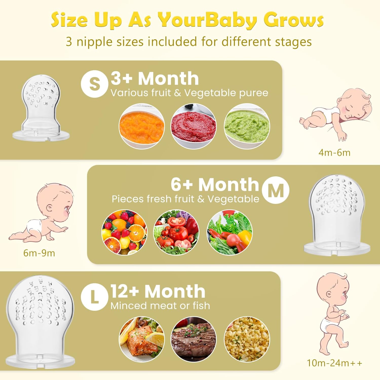 3 Pack Baby Fruit Feeder & Fresh Food Pacifier – Silicone Teething Feeder for Babies, Toddlers & Infants, Baby Solid Food Pacifier, Teether Essentials for Kids