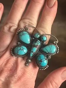 Sterling Silver and Egyptian Turquoise Butterfly Ring by Rosella Paxson, Size 9