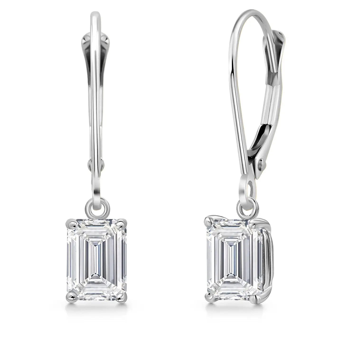 1.50 Cttw IGI Certified Lab Grown Diamond Dangle Drop Earrings For Women in 14K White Gold | Emerald Cut 0.75 Ct Each | VS1 Clarity | D-E Color