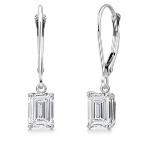 1.50 Cttw IGI Certified Lab Grown Diamond Dangle Drop Earrings For Women in 14K White Gold | Emerald Cut 0.75 Ct Each | VS1 Clarity | D-E Color