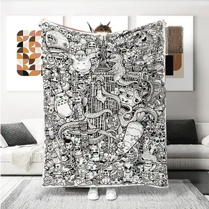 Mom and Me Doodle Art Flannel Blanket - Premium Flannel Material Washable Canvas Surface for Kids Mother Interactive Drawing Quality Time Gift for Bedroom Sofa Living Room Travel Camping Mother's Day Valentine's Day Birthday Christmas Gift
