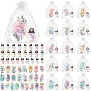 25 Sets Mini Jesus Figurines Easter Toys Include Little Rubber Jesus Figurines Prayer Cards and Bags for Religious Party Favor Christian Church Baptism Gifts(Lovely Style,Five Colour)