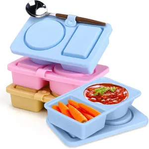 Reusable Snack Containers with Lids Silicone, 2Pack Double Compartment Snackle Box Container, Silicone Condiment Containers with Lids for Snack Sauce