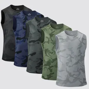 5pcs Tank Top Men Gym Vest Muscle Sleeveless Shirt in Camouflage Patterns for Fitness