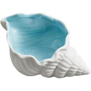 1 count Conch Shape Ceramic  Tray, Multi-purpose Lovely and Luxurious  Marine Decor,  Style Earrings Necklace Storage for Rings, Watch, Key