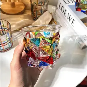 Creative Hand-Drawn Colorful Glass Whiskey Cup, Romantic Rainbow Crystal Drinkware, Elegant Gift for Her, Home Bar, Wedding, Party, Whiskey Glasses, Vibrant Glass Cups, Crystal Glassware