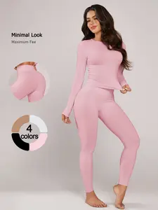 2 Piece set Women's Loungewear Set Pajama Set Knit Minimalist Long Sleeve Top Full Length Pants Comfortable Soft Seamless Stretchy Perfect for Casual Daily Wear Home Travel Sleepwear