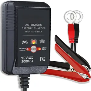 12V 2-Amp Fully-Automatic   Charger & Maintainer with 12FT Cord, SAE Connector,  Clips, OT Terminals for AGM, SLA, Lead Acid & LiFePO4 - , , ATV, Boat