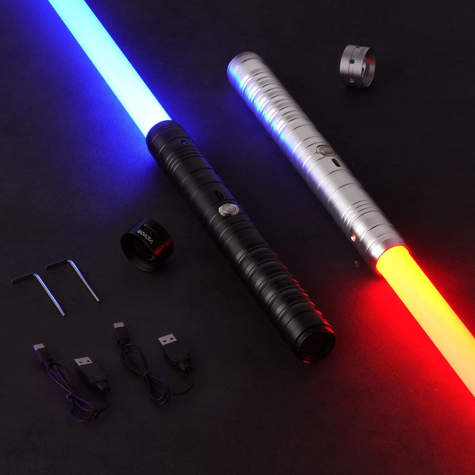 VEVOR 2-Pack Unisex Rechargeable Dueling Lightsabers with 7 RGB LED Lights, Textured Grip, Rechargeable Batteries for Adults, Halloween, Christmas (Tools & Hardware Hand Tools Accessory), Rechargeable Battery