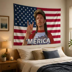 Joe Dirt 4th of July Flag - 'Merica Patriotic Banner, Red White and Blue Independence Day Flag, Indoor Backdrops Decor