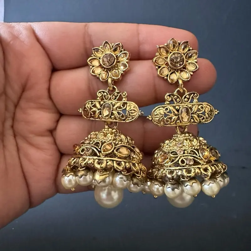 Gold Drop Pearl Jhumka Earrings for Women - Elegant Gift for Special Occasions