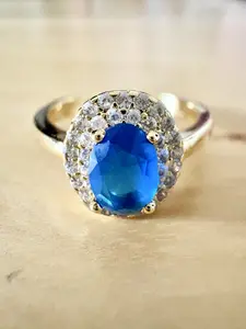 Sapphire Rosette Blue Crystal Plated Halo Ring