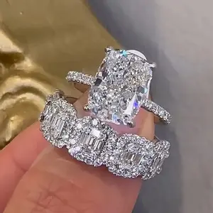 Maxine CZ 5.5ct Cushion Cut 2PC Engagement Ring Set, Bridal Ring Set In Sterling Sliver, 5A Cubic Zirconia Women's Ring Jewelry,Wedding Ring Set for Daily,Travel,Proposal,Birthday,Anniversary