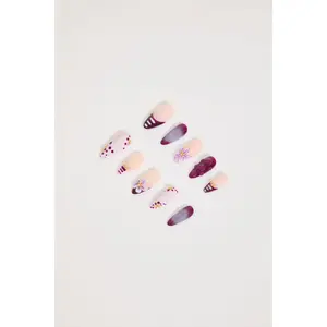 FLORAL & GOLD PURPLE PRESS ON NAILS