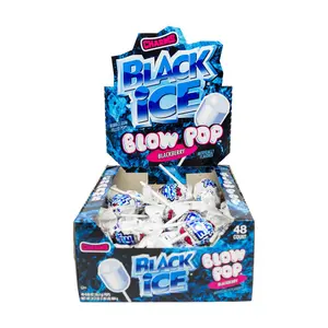 Charms Black Ice Blow Pop 48 ct. - Sweet and Hard Candy Lollipop with Soft and Chewy Bubble Gum Center - 48 Count Pack