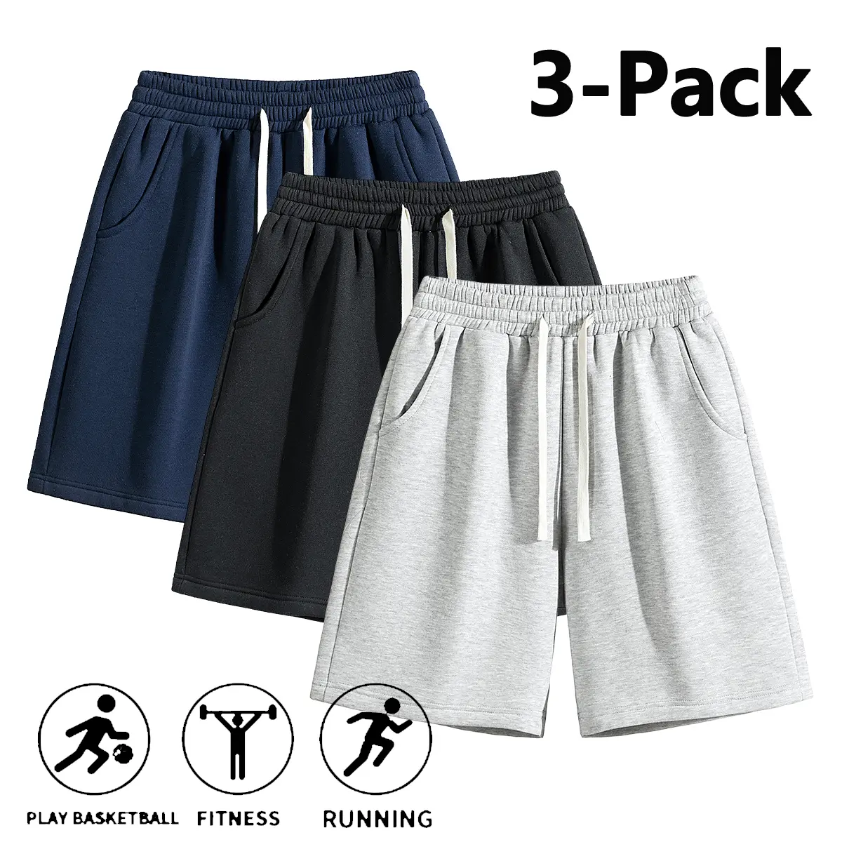 3-Pack Men's summer Athletic Shorts – Cotton Blend Lightweight Sweat Shorts for Workout, Basketball & Running simple solid color summervibes comfortable ☀️style length daily outdoor activity home,rhinestone,jorts,above,the,knee,5,dra,cas,Cas,E,men,unisex,