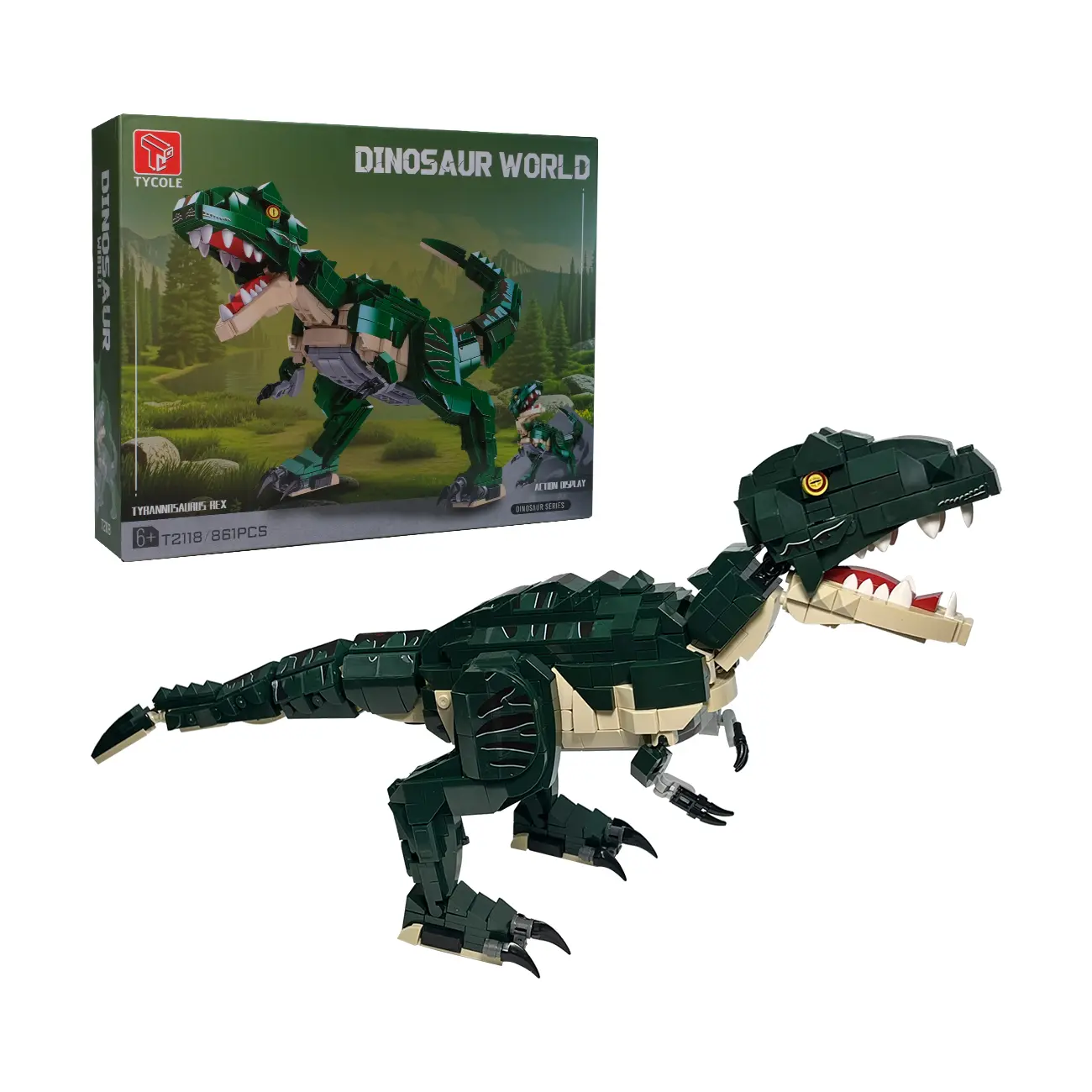 TYCOLE 861 Pcs Realistic Tyrannosaurus Rex Building Block Set, ABS Plastic Jurassic Diorama Kit with Bricks & Parts, 40cm(L)×19cm(H)×11.5cm(W), Birthday Gift for 8-12 Year-Olds, House Decoration Collectible, Collectibles