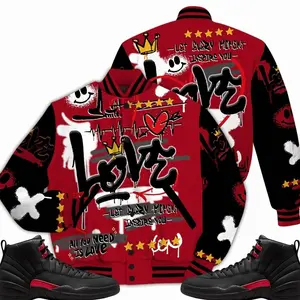 Bloodline 12s Outfit Varsity Jacket, Happy Love Beats Graffiti Sneaker Matching Shirt