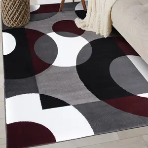 Modern Abstract Half Circle Geometric Flannel Area Rug - Burgundy Grey Black White Contemporary Print Soft Mat for Living Room, Non-Slip Minimalist Home Decor#AbstractCircleRug #GeometricContemporaryMat #MinimalistHomeDecor #BurgundyGreyCarpet