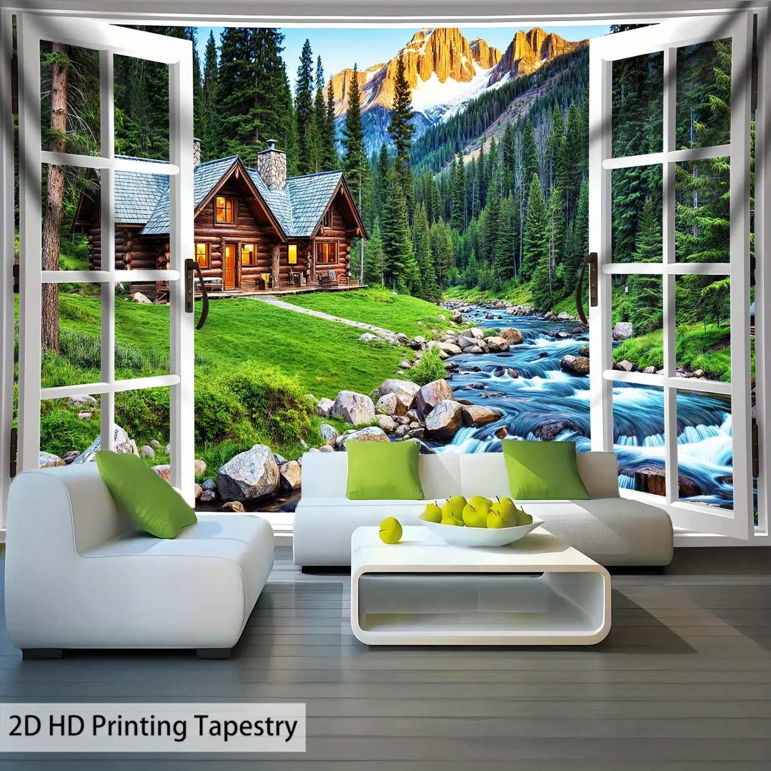 1pc Extra Large Nordic Forest Creek Cabin 2D HD Aesthetic Decorative Polyester Tapestry - Wall Decor with Free Hanging Clips, Serene Landscape Art for Living Room, Bedroom, Perfect Birthday or Party Gift