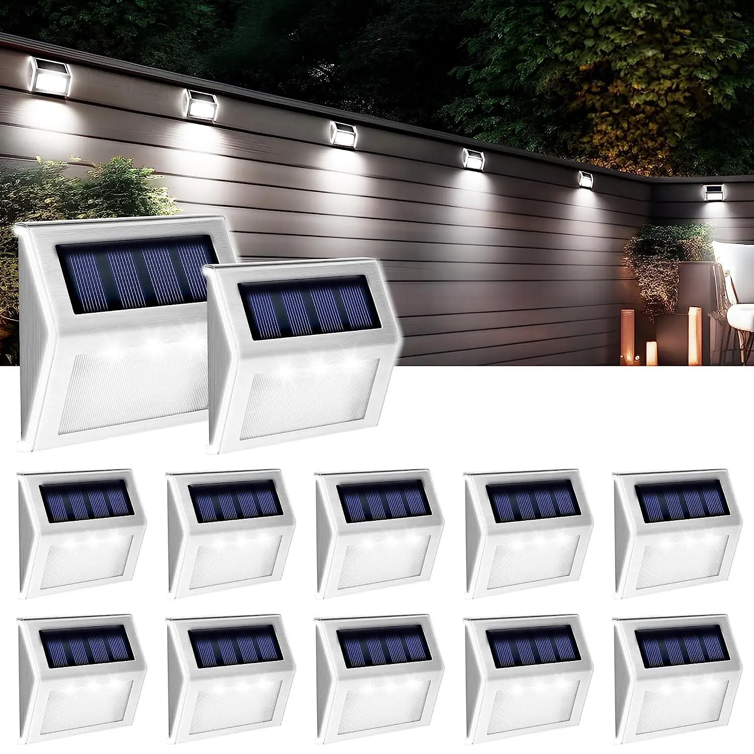 Solar Waterproof LED Outdoor Garden Fence Light Kit, Deck Light, LED Stair Light, Stainless Steel Outdoor Light for Steps Fence Walkway Garden Decor