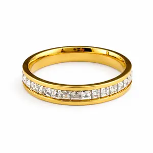 18K Gold PVD Plated Stainless Steel Ring with Zirconia Waterproof Hypoallergenic Stackable Unisex Ring