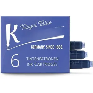 Fountain Pen Ink Cartridges Royal Blue Pack of 6 |  Ink with Short Standard Cartridges in Blue | Vegan Cruelty Free Water Soluble Calligraphy Lettering Writing