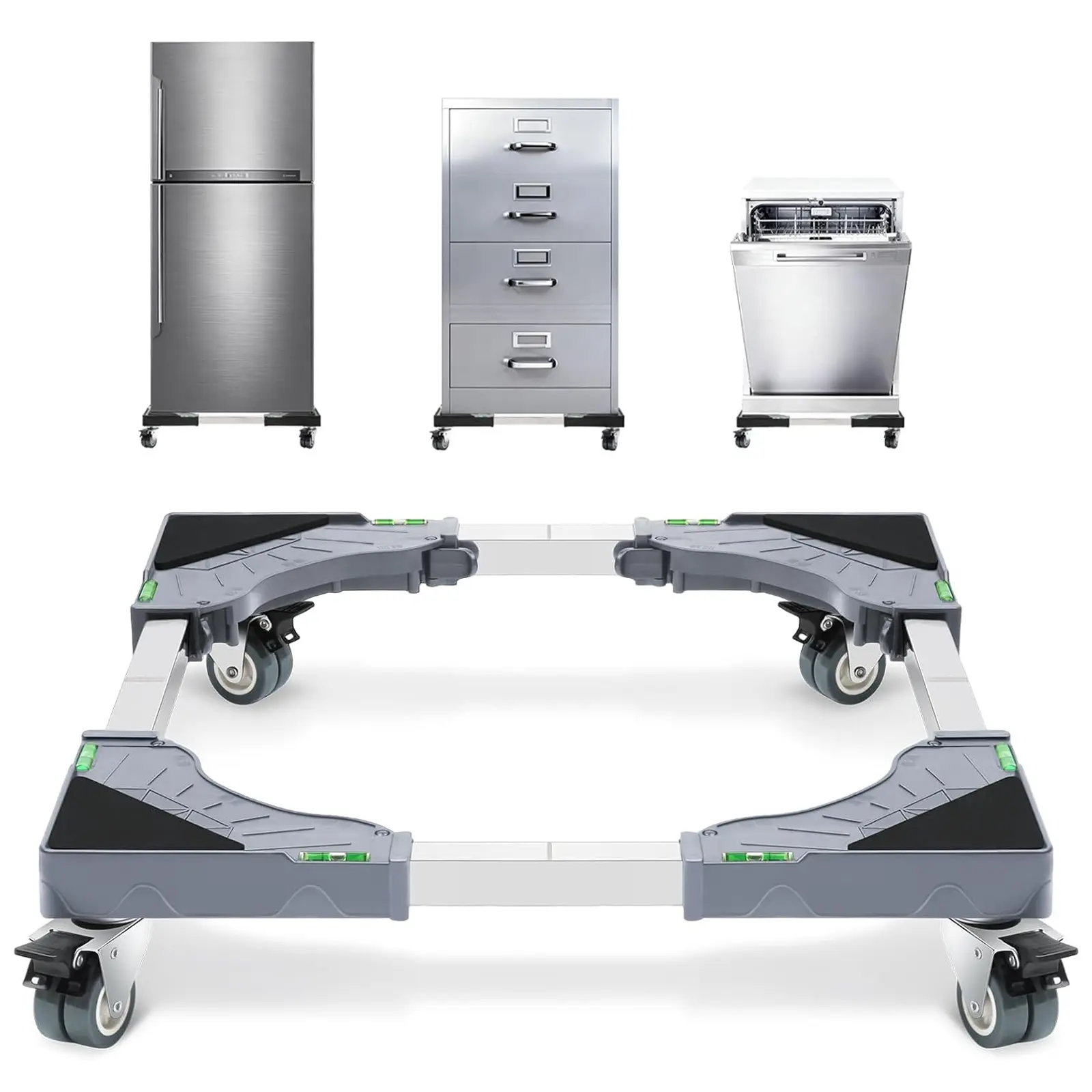 Appliance Dolly Cart with 4 Locking Twin Wheels Mini Fridge Stand Adjustable Furniture Mover Mobile Roller Base for Washing Machine, Dryer, Refrigerator, Laundry Pedestal