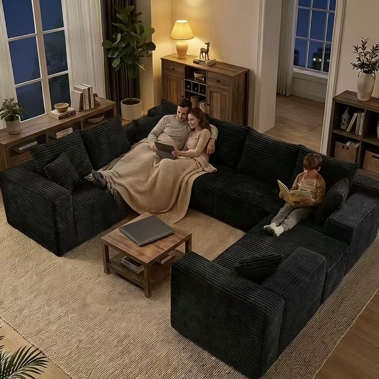 137-Inch Oversized U-Shaped Modular Cloud Sofa, 8-Seater Black Boneless Sectional Couch with Chaise Lounge, No-Assembly Deep Seat Living Room Furniture, Shipped in 2 Boxes 137-Inch Oversized U-Shaped Modular Cloud Sofa, 8-Seater Black Boneless Sectional Couch with Chaise Lounge, No-Assembly Deep Seat Living Room Furniture, Shipped in 2 Boxes