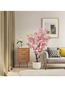 Tall Potted Artificial Cherry Blossom Tree - Faux Plant with Lifelike Trunk, Bendable Branches, Decorative Fruit Accent for Indoor Decor, Home & Office Decoration, Romantic Look
