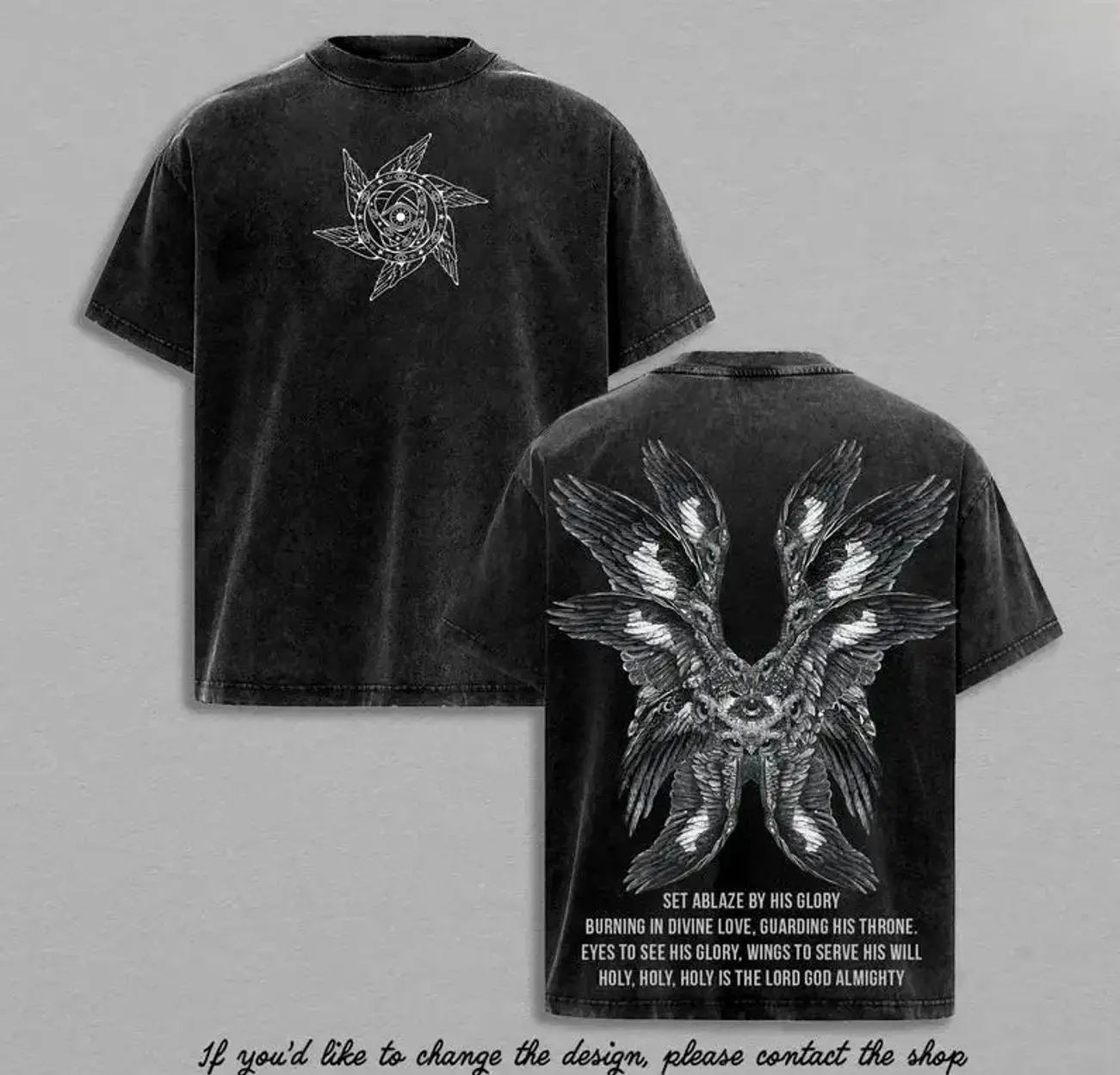 Seraphim Angel Tee | Set Ablaze by His Glory Shirt / Sweatshirt / Hoodie | Christian Vintage Washed Oversized T-Shirt | Wings of Fire Divine Love Graphic | Holy Faith Jesus Apparel Christian Bible Verse RUY