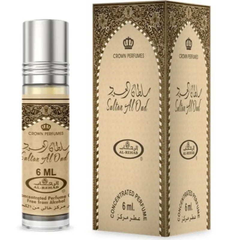 Men’s Sultan Al Oud by Al-Rehab 6ml Concentrated Perfume Oil, Cedarwood, Sandalwood, Oud, Cloves, Cinnamon, Cardamom, Vanilla, Ylang-ylang, Heliotrope, Iris, Amber, Musk