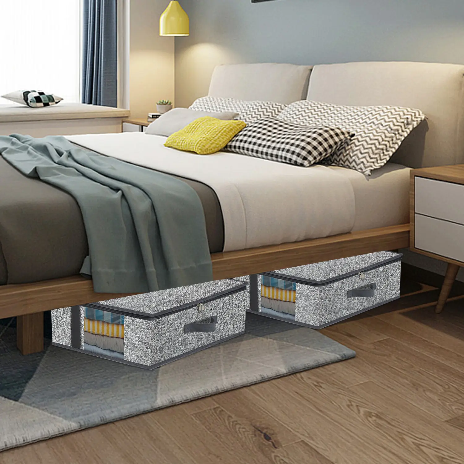 8pcs Under Bed Storage Containers, Toy Organizers And Wrapping Paper Storage Bags, Underbed Shoes Closet Storage Solution With Clear Window And Reinforced Handles For Blanket, Comforter, Bedding, Clothes