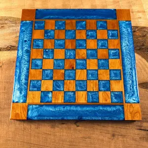 Caribbean Blue Cherry Wood Chess Board (INCLUDES GLASS PIECES)