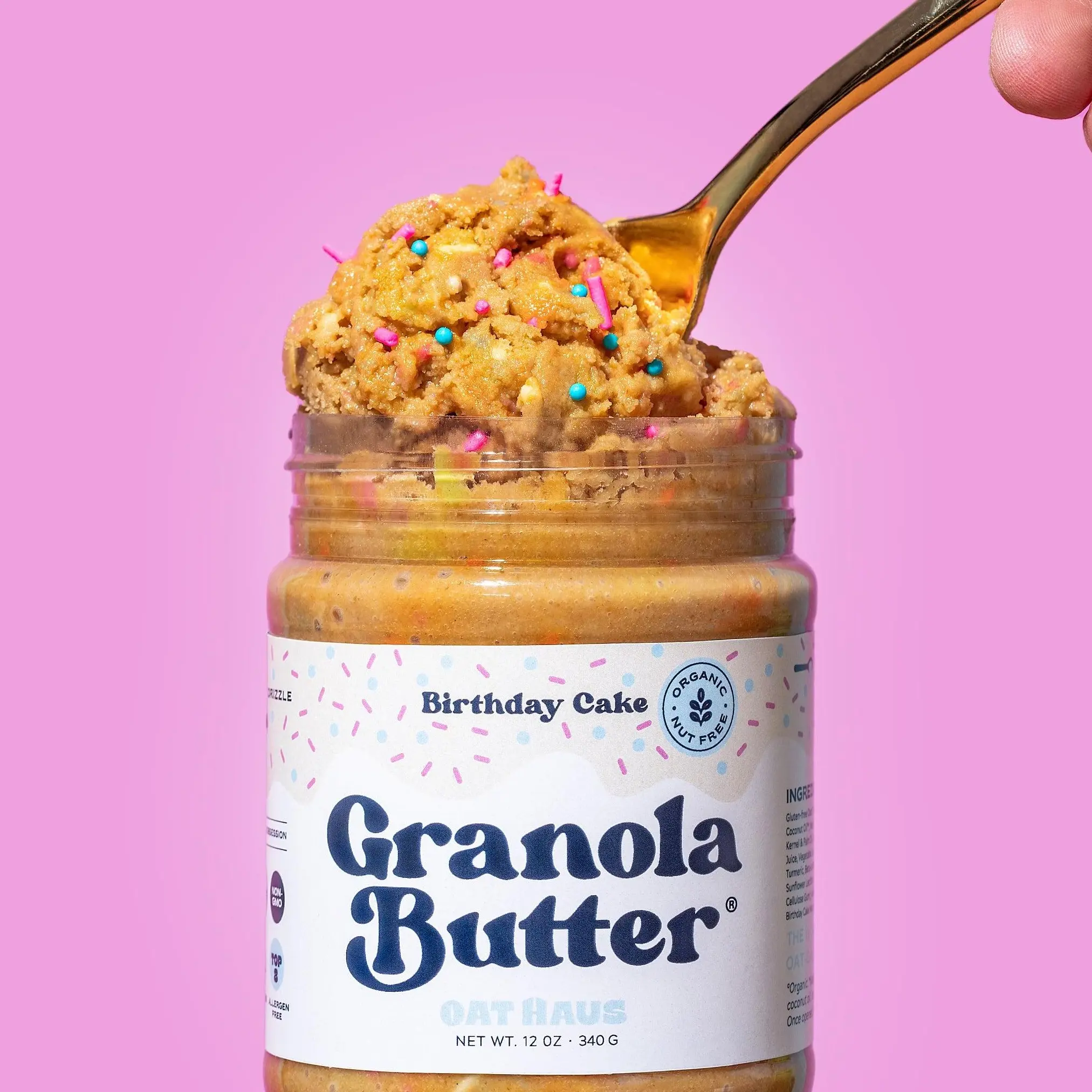 Oat Haus Birthday Cake Flavor Easy-Stir Granola Butter - First-Ever Caffeine-Free Oat-Based Baking Spread with Rainbow Sprinkles