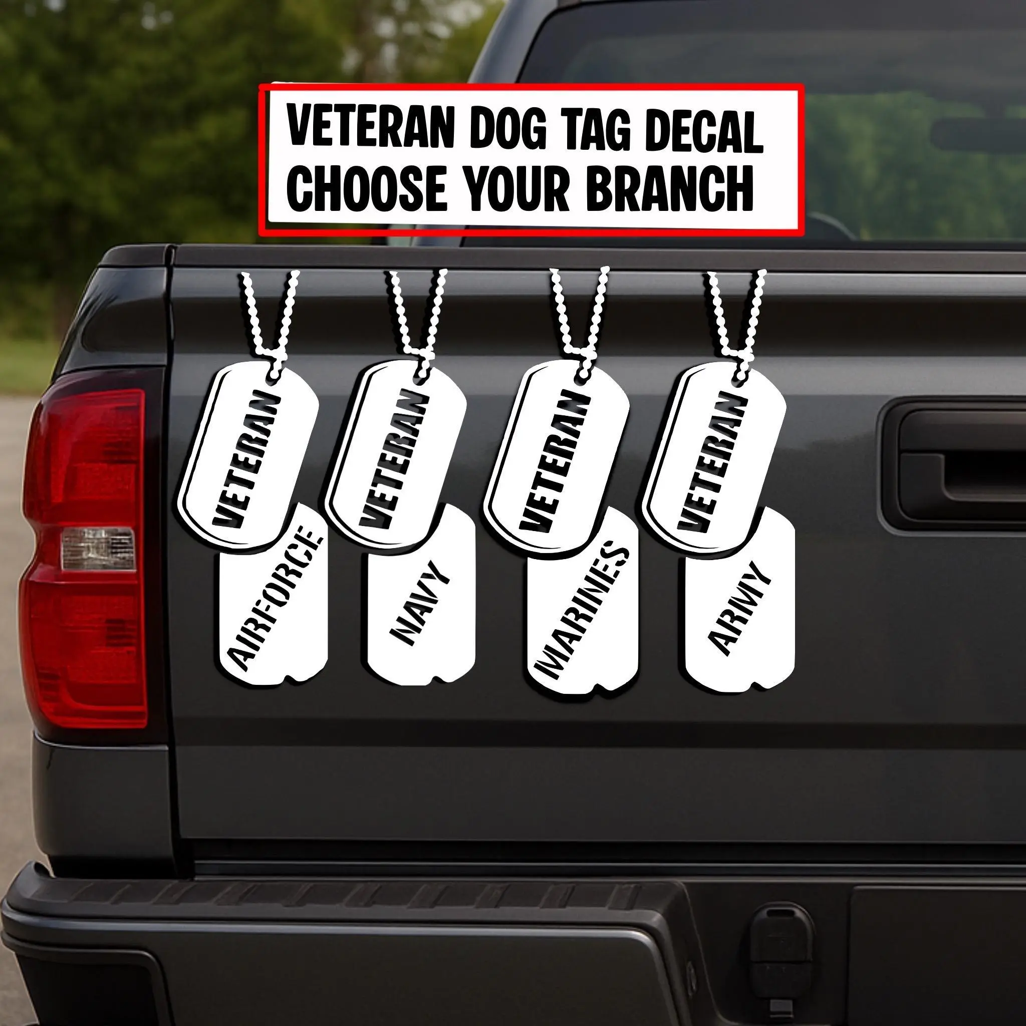 Military Dog Tag Decal: Veteran Air Force, Army, Navy, Marines Vinyl Sticker