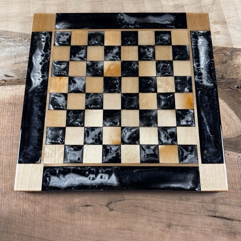 Black Onyx Silver Maple Wood Chess Board (INCLUDES PIECES)