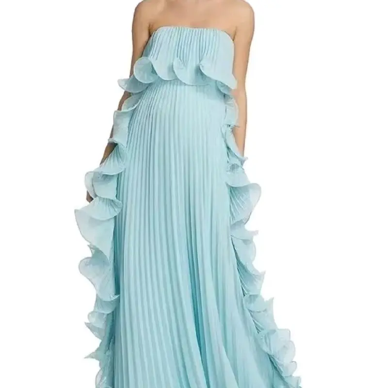 cocktail & party dresses lulus Isla Strapless Women's Midi Dress, Blue/Gold, Extra Small Notched Mini Hem vendor-The Edit Women's US Size:9 Wedding Acceptance Beach 19