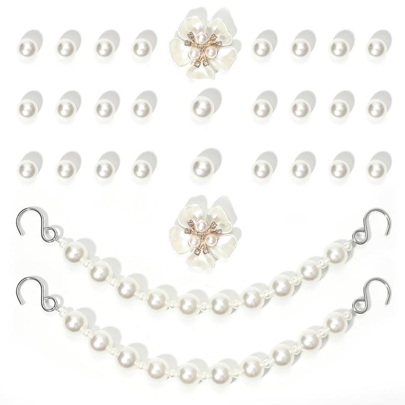 30Pcs/Set Cute Pearl Bling Shoe Charms,Flower Pearl Shoe Decoration Accessories for Women,DIY Own Style Sandal Chains Accessories,Christmas Party Gifts,Hand Tools Kits