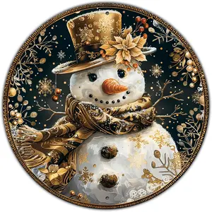 Vintage Snowman Winter Welcome Farmhouse Christmas Sign Metal Sign Retro Round Tin Sign Aluminum Sign for Farmhouse Yard Home Bar Bedroom Wall Decor 8 Inch